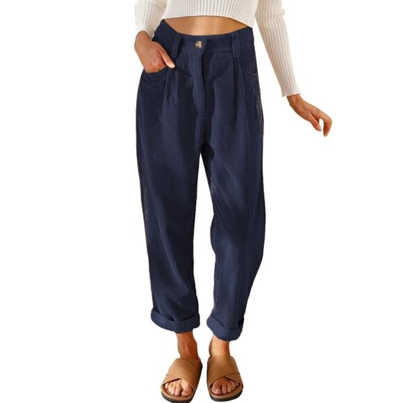 CRAZY ROSA Casual Corduroy Pants Loose Fit Straight Leg Trouser High Waist Small - Picture 1 of 1